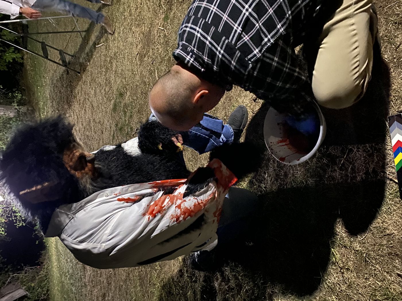 Shawn Gordon applying werewolf makeup effects to BJ Whimpey