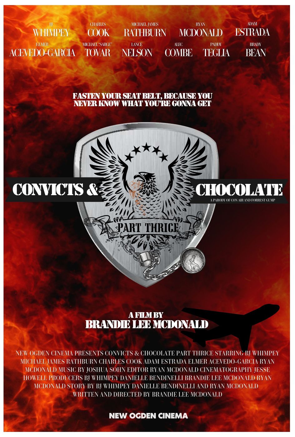 Convicts and Chocolate poster art, a parody mashup of Con Air and Forrest Gump