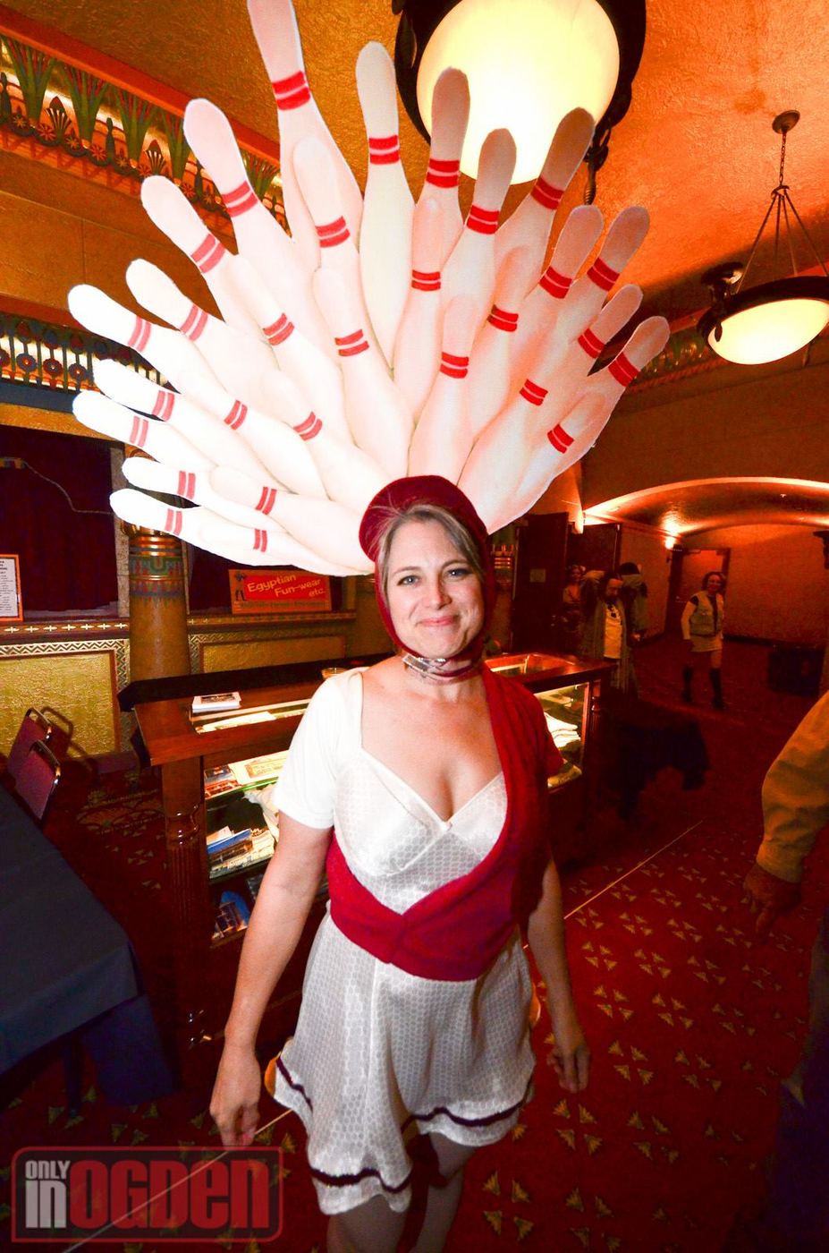 A bowling pin headdress costume at the 2014 festival