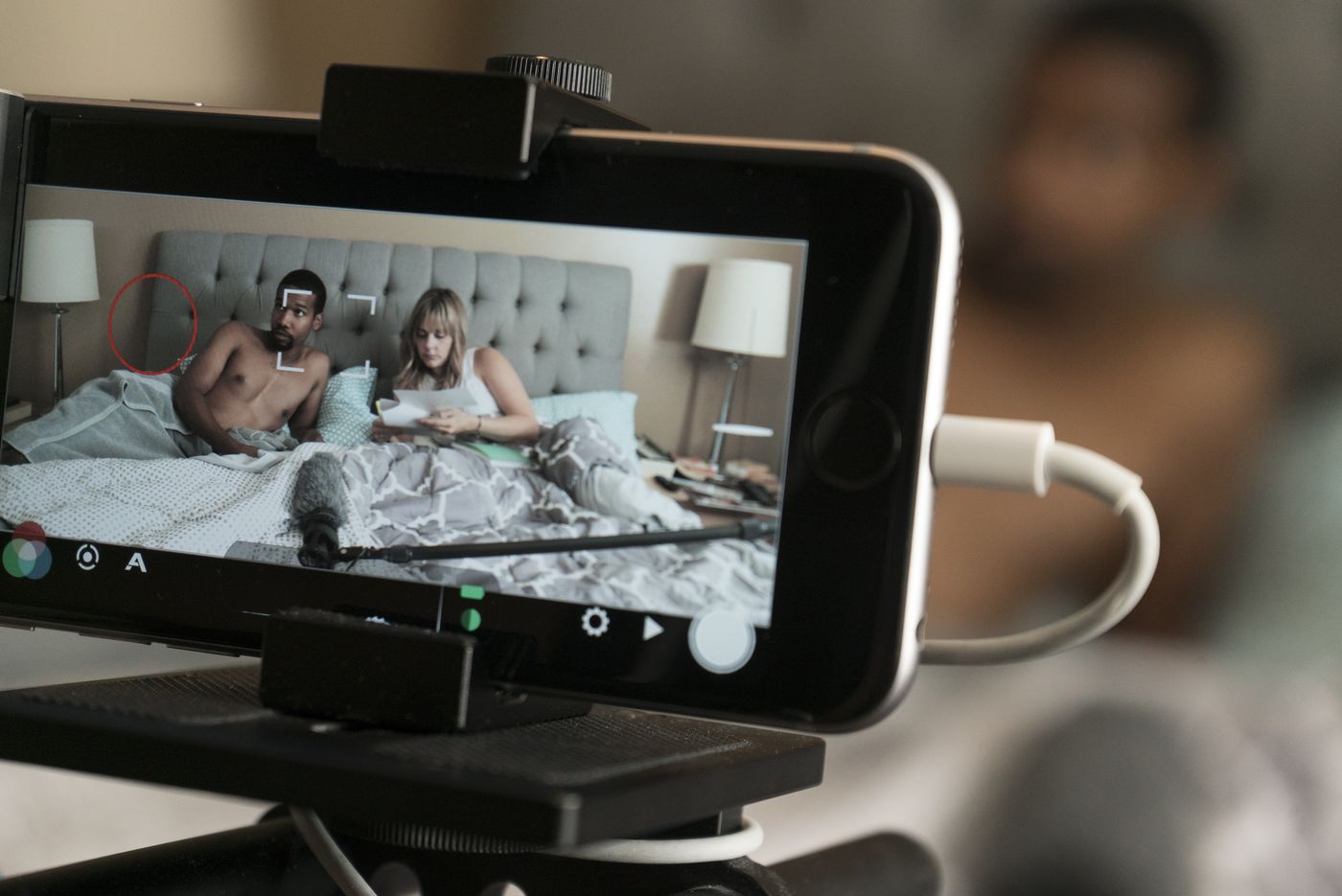 Monitor showing the film being shot on an iPhone 6