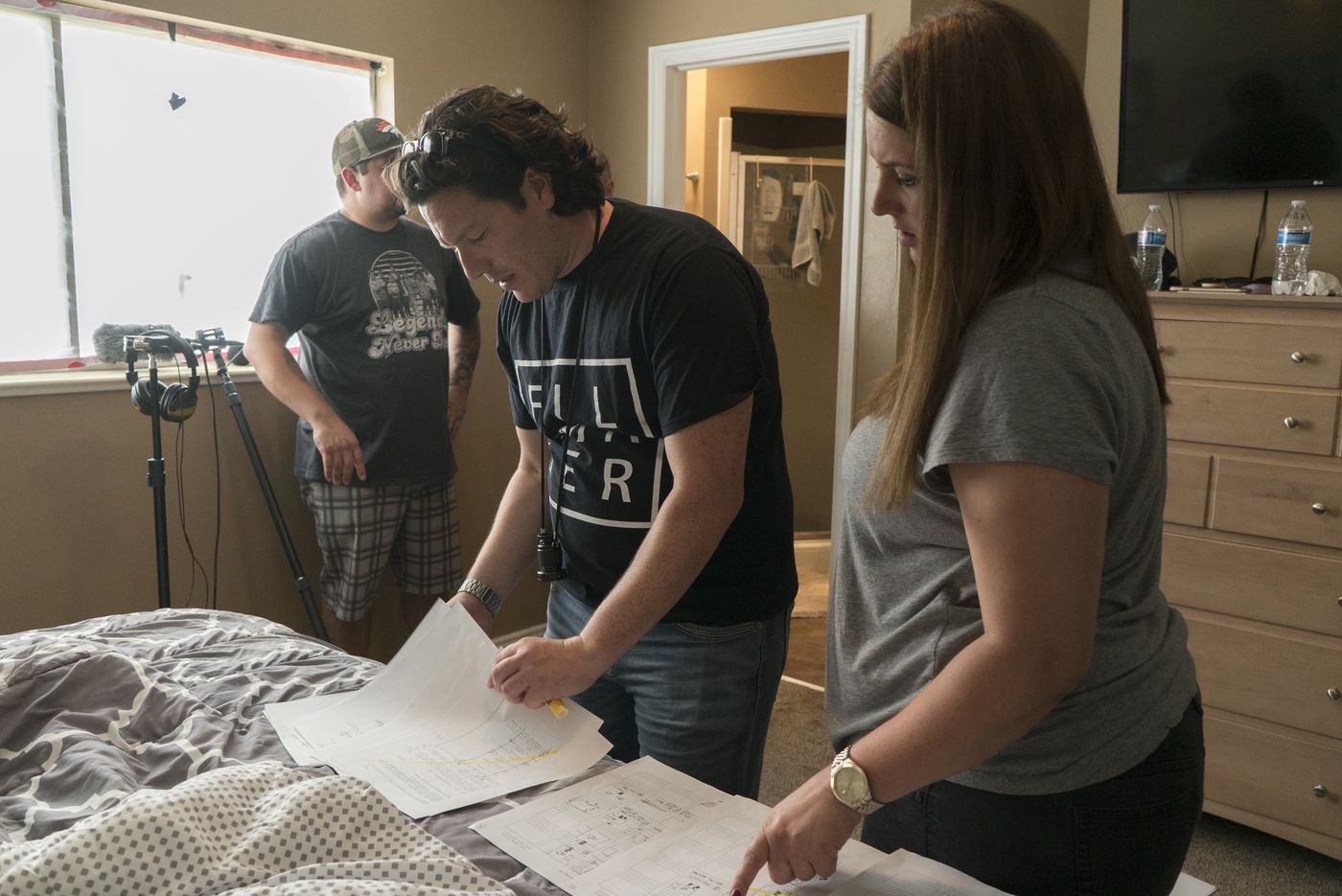 Ryan McDonald reviews the shot list with producer Brandie Lee McDonald