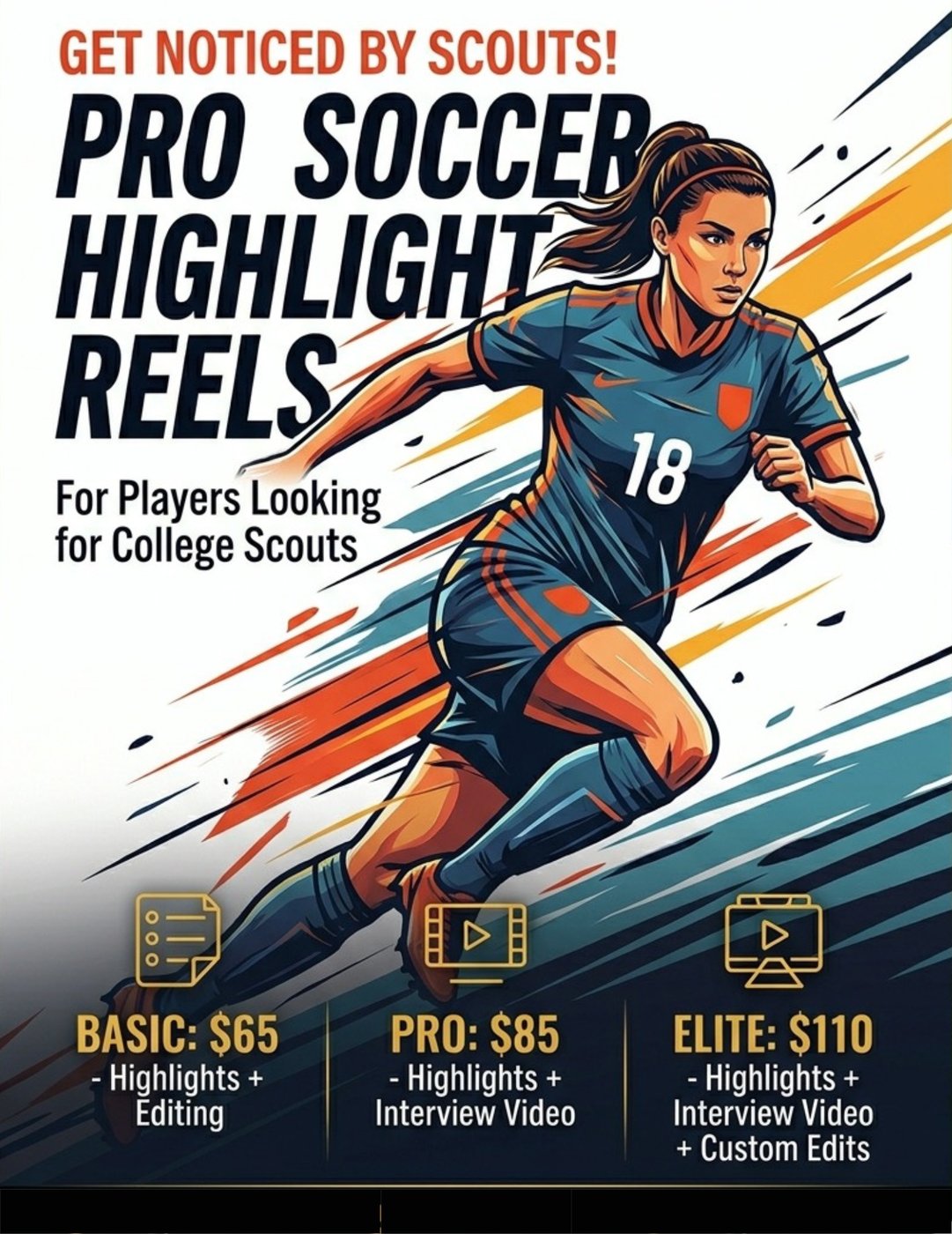 Pro Soccer Highlight Reels flyer with pricing